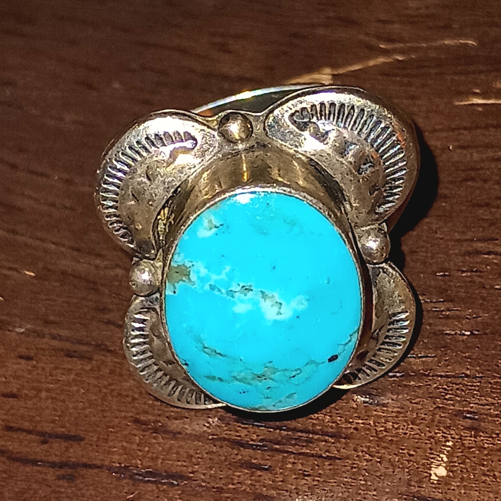 Running Bear Sterling Silver Turquoise Native American Ring Size 7.5
